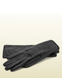 Gucci Black Microssima Leather Gloves