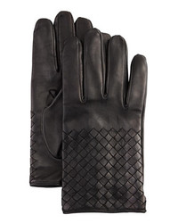 Bottega Veneta Woven Leather Gloves Black