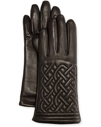 Grandoe Cable Quilted Leather Gloves Black