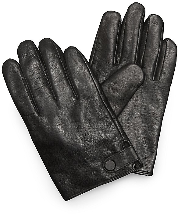 Calvin Klein Button Snap Tab Leather Gloves, $78 | Calvin Klein | Lookastic