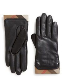 Burberry Cashmere Check Lined Leather Gloves
