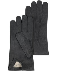 Forzieri Cashmere Lined Black Italian Calf Leather Gloves
