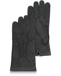 Forzieri Cashmere Lined Black Italian Calf Leather Gloves