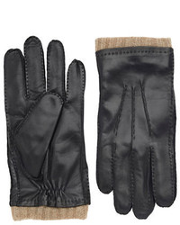 Black Brown 1826 Cashmere Lined Cuffed Leather Gloves