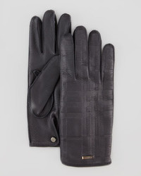 Burberry Check Embossed Leather Gloves Black