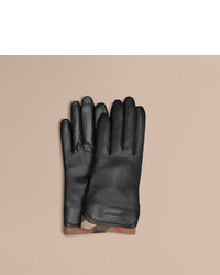 Burberry Check Trim Leather Touch Screen Gloves