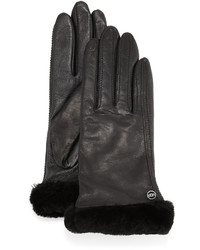 UGG Classic Fur Trim Leather Smart Gloves Black