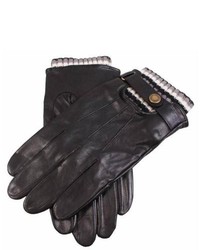 Dents Cashmere Cuff Leather Gloves Black