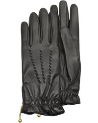 Forzieri Embroidered Black Calf Leather Gloves