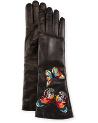 Valentino Embroidered Leather Gloves Black