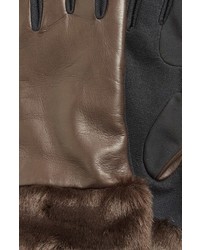 Fownes Brothers Fownes Brothers Leather Tech Gloves With Faux Fur Trim