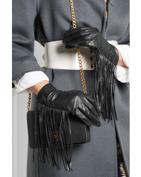 Prada Fringed Leather Gloves Black