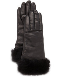 Grandoe Fur Cuffed Leather Gloves Black