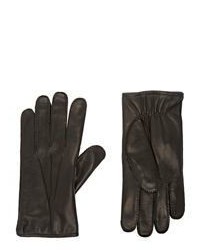 Barneys New York Fur Lined Leather Gloves Black