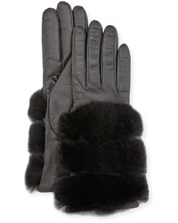 Gala Gloves Leather Banded Fur Gloves Black