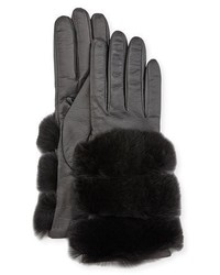 Gala Gloves Leather Banded Fur Gloves Black