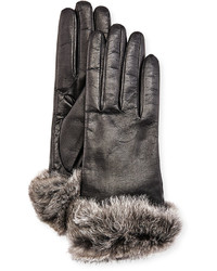 Gala Gloves Leather Fur Trim Gloves Black