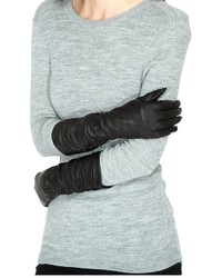 Soia & Kyo Joline Long Black Leather Gloves With Gathers In Black
