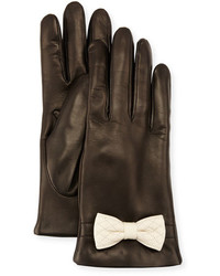 Portolano Leather Bow Cuff Gloves Blackwhite
