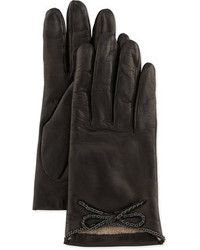 Portolano Leather Driving Gloves With Chain Bow Black