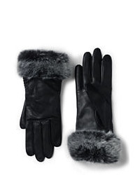 Lands' End Leather Faux Fur Gloves Ivory