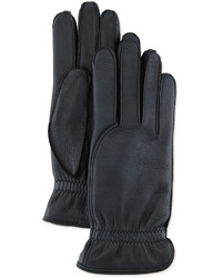 Loro Piana Leather Gloves With Cashmere Lining Black