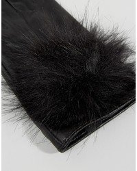 Aldo Leather Gloves With Faux Fur Pom