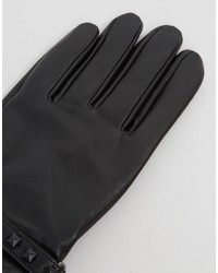 Asos Leather Gloves With Studding In Black