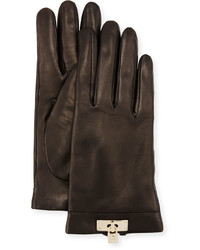 Portolano Leather Lock Cuff Gloves Black