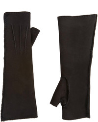 Barneys New York Leather Mid Forearm Length Gloves Black