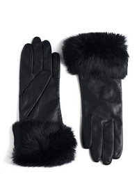 Lord & Taylor Leather Rabbit Fur Cuff Gloves