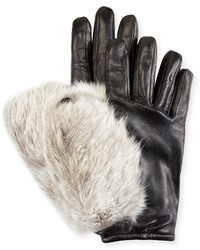 Imoni Leather Rabbit Fur Gloves Black