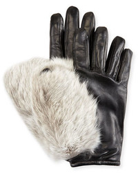 Imoni Leather Rabbit Fur Gloves Black