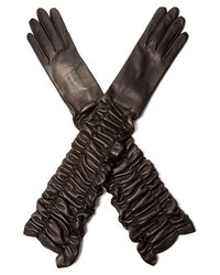 Alexander McQueen Leather Ruched Long Gloves
