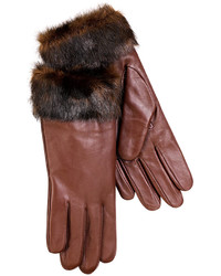 Charter Club Leather With Faux Fur Cuff Gloves