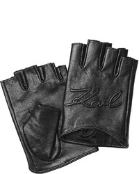 Karl Lagerfeld Logo Embossed Fingerless Leather Gloves