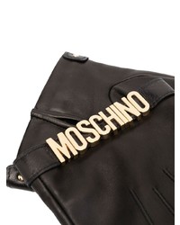 Moschino Logo Plaque Leather Gloves