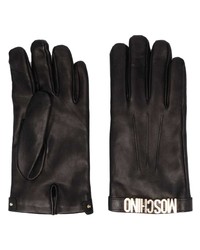 Moschino Logo Plaque Leather Gloves