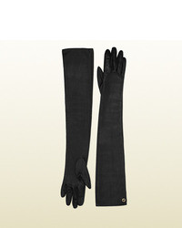 Gucci Long Black Leather Gloves