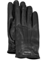 Prada Napa Leather Gloves W Logo Black