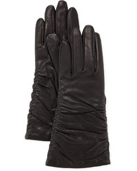 Grandoe Pris Ruched Leather Gloves Black