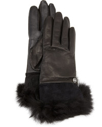 UGG Quinn Leather Fur Cuff Tech Gloves Black