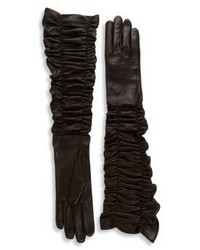Alexander McQueen Ruched Long Leather Gloves
