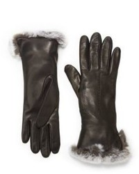 Saks Fifth Avenue Collection Rabbit Cuff Leather Gloves