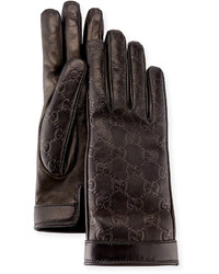 Gucci Signature Leather Gloves Black
