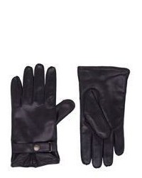 Barneys New York Snap Tab Leather Gloves Black Size 10