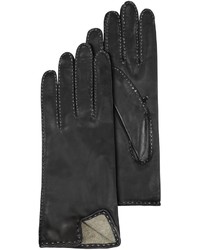 Forzieri Stitched Cashmere Lined Black Italian Leather Gloves