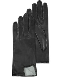Forzieri Stitched Silk Lined Black Italian Leather Gloves