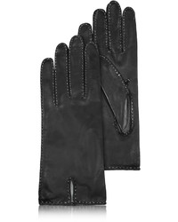 Forzieri Stitched Silk Lined Black Italian Leather Gloves