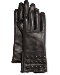 Grandoe Stud Quilted Leather Gloves Black